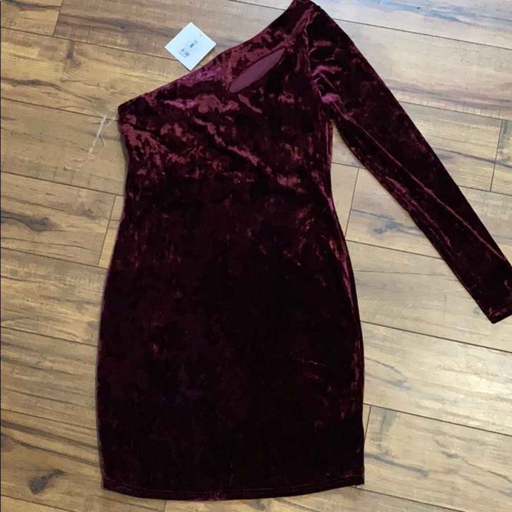 One-shoulder Velvet Long sleeve dress